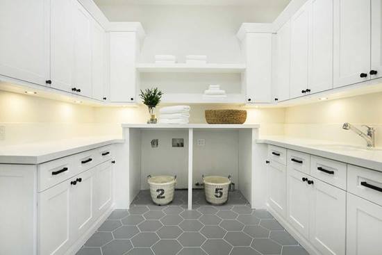 White Cabinets and Grey Tiles